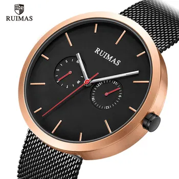 

Ruimas Business Quartz Watch Men Stainless Steel Mesh Milanese Bracelet Wristwatch Man Week Calendar Relogio Masculino Clock 567