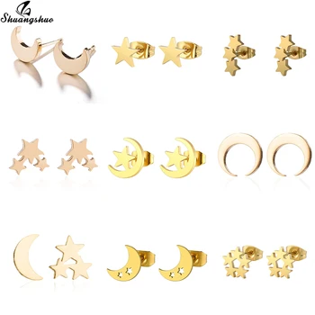 Shuangshuo Gold Stainless Steel Star Moon Earrings Fashion Tiny Moon Star Stud Earring for Women Girls Ear pendientes Gifts
Shuangshuo Gold Stainless Steel Star Moon Earrings Fashion Tiny Moon Star Stud Earring for Women Girls Ear pendientes Gifts