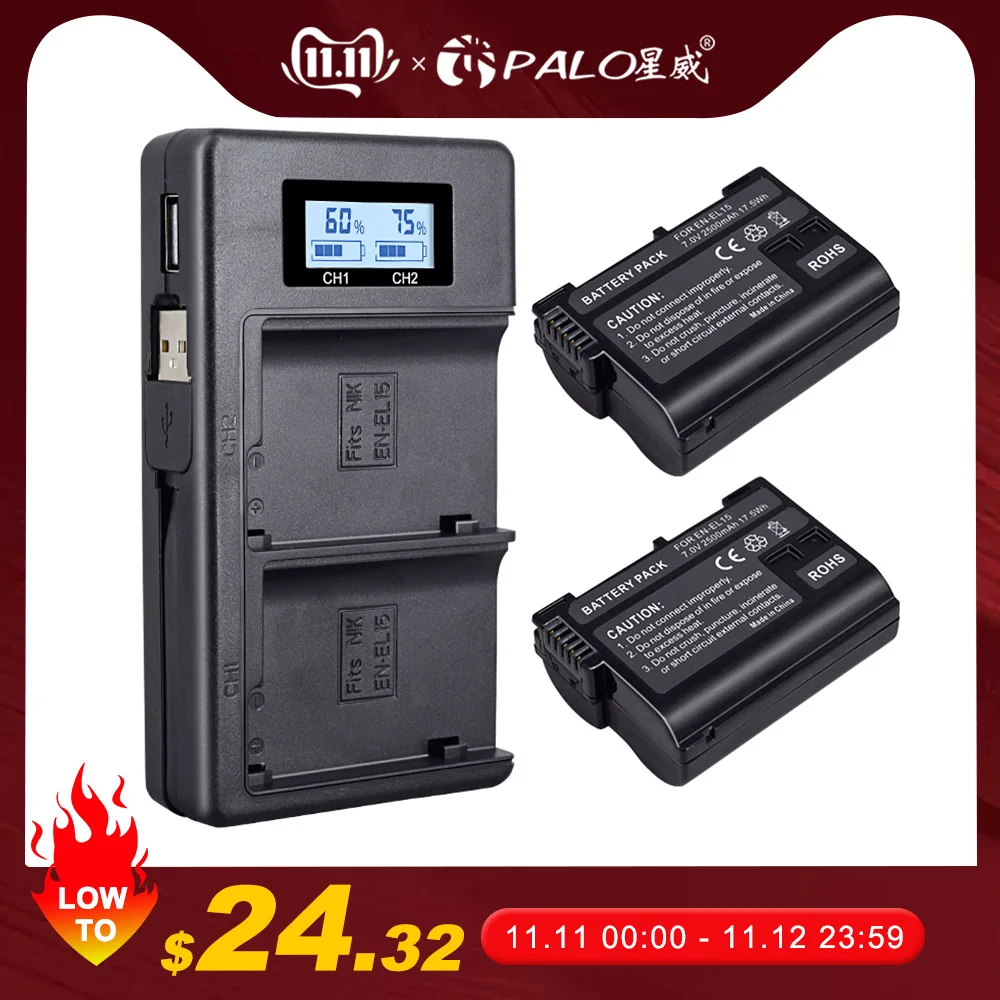 2Pcs EN-EL15 EL15 EN-EL15a ENEL15a EN EL15a Battery+USB Dual Charger for Nikon D850 D810 D810A D750 D500 D7500 D7200 D7100
2Pcs EN-EL15 EL15 EN-EL15a ENEL15a EN EL15a Battery+USB Dual Charger for Nikon D850 D810 D810A D750 D500 D7500 D7200 D7100