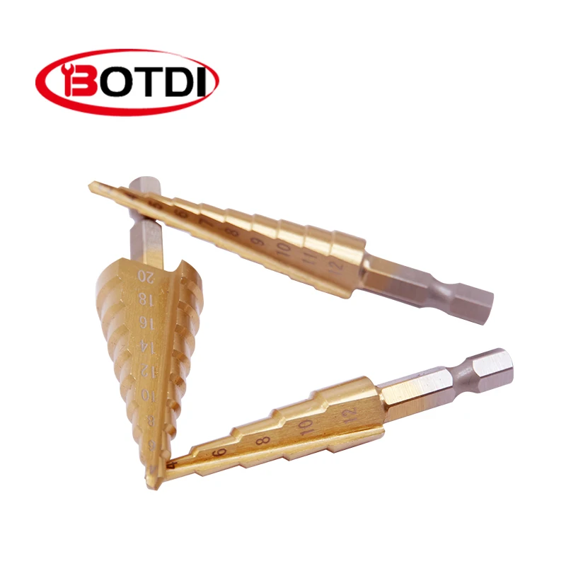 3 pieces of drill bit with titanium coating Hss cone hole cutter 3-12/4-12/4-20 hexagonal taper drill power tool accessories
3 pieces of drill bit with titanium coating Hss cone hole cutter 3-12/4-12/4-20 hexagonal taper drill power tool accessories