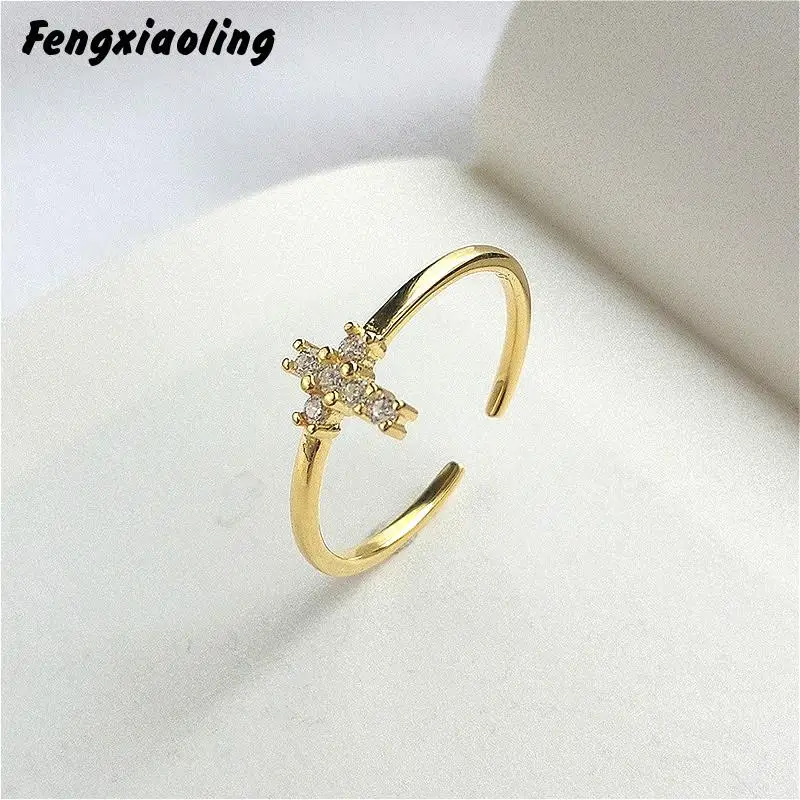 Fengxiaoling Real 925 Sterling Silver Multiple Zircons Cross Open Rings For Women European Style Golden Rings Elegant Jewelry
Fengxiaoling Real 925 Sterling Silver Multiple Zircons Cross Open Rings For Women European Style Golden Rings Elegant Jewelry