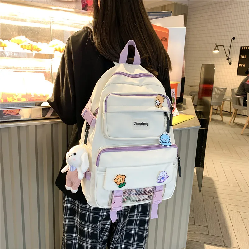 

Women Nylon Backpack Candy Color Waterproof School Bags for Teenagers Girls Patchwork Backpack Female Rucksack Travel Bag