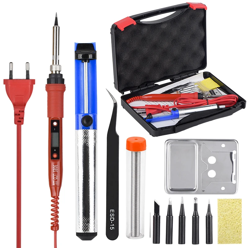 JCD Adjustable Temperature LCD Soldering iron kit box 110V 220V 80W Solder welding tools soldering tips Desoldering Pump Heater
JCD Adjustable Temperature LCD Soldering iron kit box 110V 220V 80W Solder welding tools soldering tips Desoldering Pump Heater