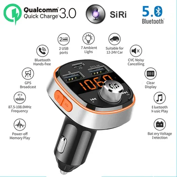 

Bluetooth 5.0 Car MP3 Player Handsfree Car Radio FM Transmitter support TF Card U disk QC3.0 3.1A Fast Dual USB Car Accessories