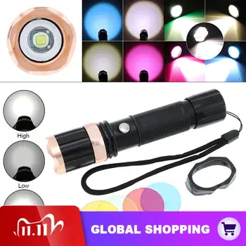 

2000LM XM-L T6 LED Powerful Tactical Police Flashlight Zoomable Torch with 4 Color Lenses for Camping Biking Home Emergency
