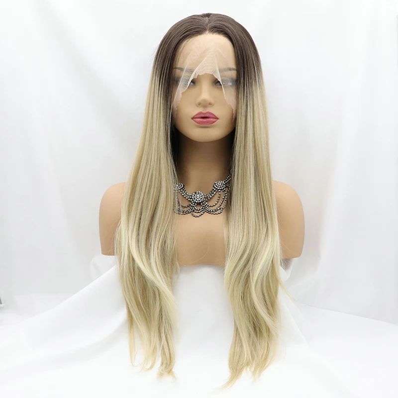 

Black Ombre 613 Blonde Synthetic Lace Front Wig Dark Roots Long Straight Natural Wave Wigs Frontal Glueless Cosplay Hair Women