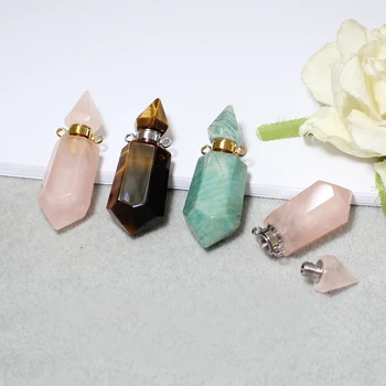 1PC Natural Gems Stone Perfume Bottle Pendant Hexagon Prism Chakra Crystal Quartz oils diffuser Jewelry for necklace