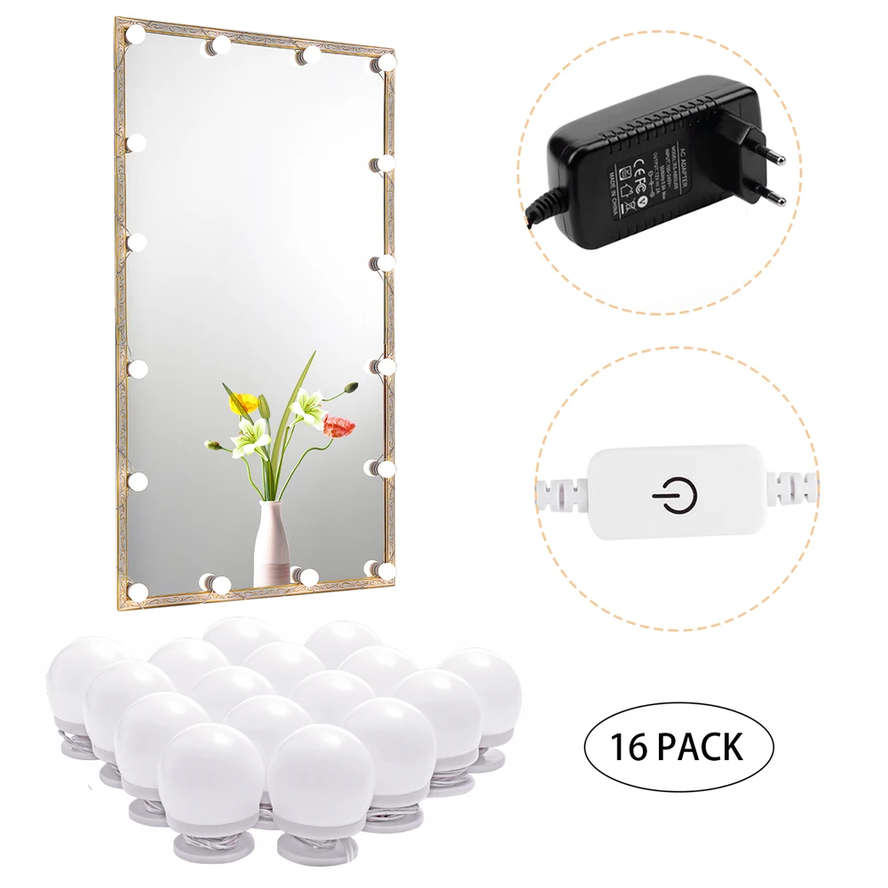 LED Makeup Mirror Light 14/16 Bulbs Dressingtable Hollywood Vanity Lamp Stepless Dimmable with Plug Adapter 
LED Makeup Mirror Light 14/16 Bulbs Dressingtable Hollywood Vanity Lamp Stepless Dimmable with Plug Adapter