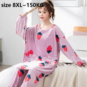 Plus Size 8XL bust 150cm Women Winter Flannel Pajama Set Long Sleeve Button Loose Home Wear Warm Cartoon Sleepwear Home Clothing
Plus Size 8XL bust 150cm Women Winter Flannel Pajama Set Long Sleeve Button Loose Home Wear Warm Cartoon Sleepwear Home Clothing