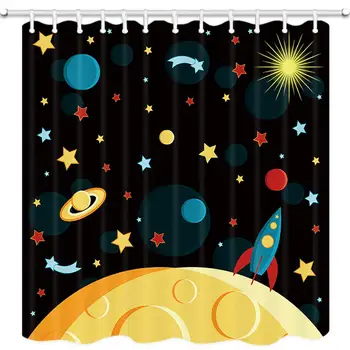 Moon Surface Shower Curtain, Cartoon Rocket and Space View with Moon Sun Saturn Earth and Other Planets Bath Curtains, 3D Fabric
Moon Surface Shower Curtain, Cartoon Rocket and Space View with Moon Sun Saturn Earth and Other Planets Bath Curtains, 3D Fabric