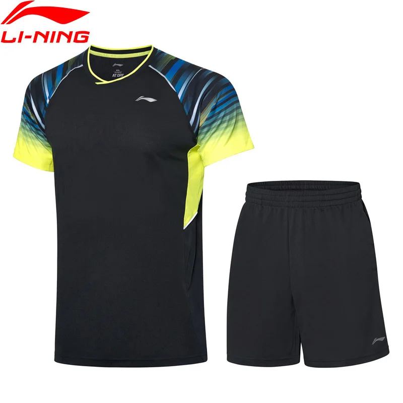 Li-Ning Men Badminton Competition Suits AT DRY Breathable 89% Polyester 11% Spandex LiNing Sports T-Shirt+Shorts AATP043 COND19 |