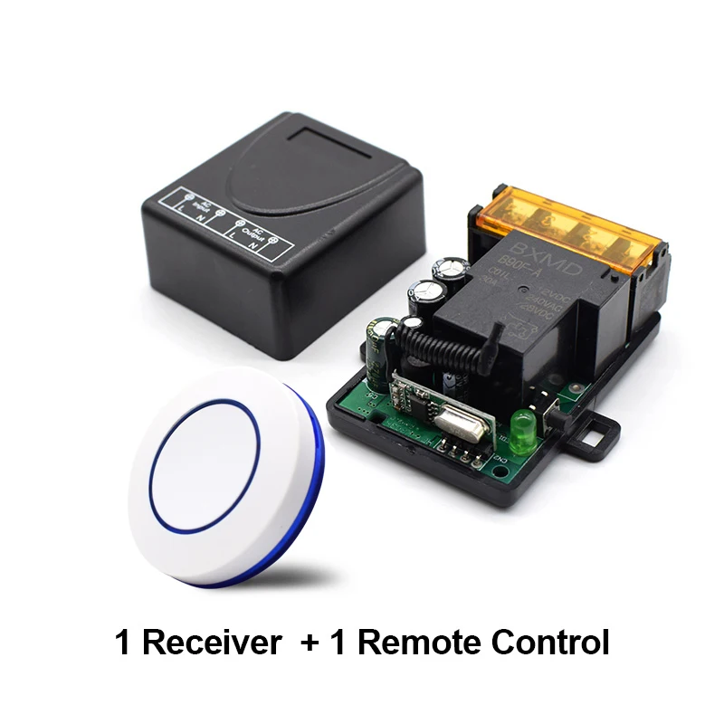 433mhz AC 220V 1 ch RF wireless remote control switch receiver transmitter lighting lamp power on and off round button wall 
433mhz AC 220V 1 ch RF wireless remote control switch receiver transmitter lighting lamp power on and off round button wall