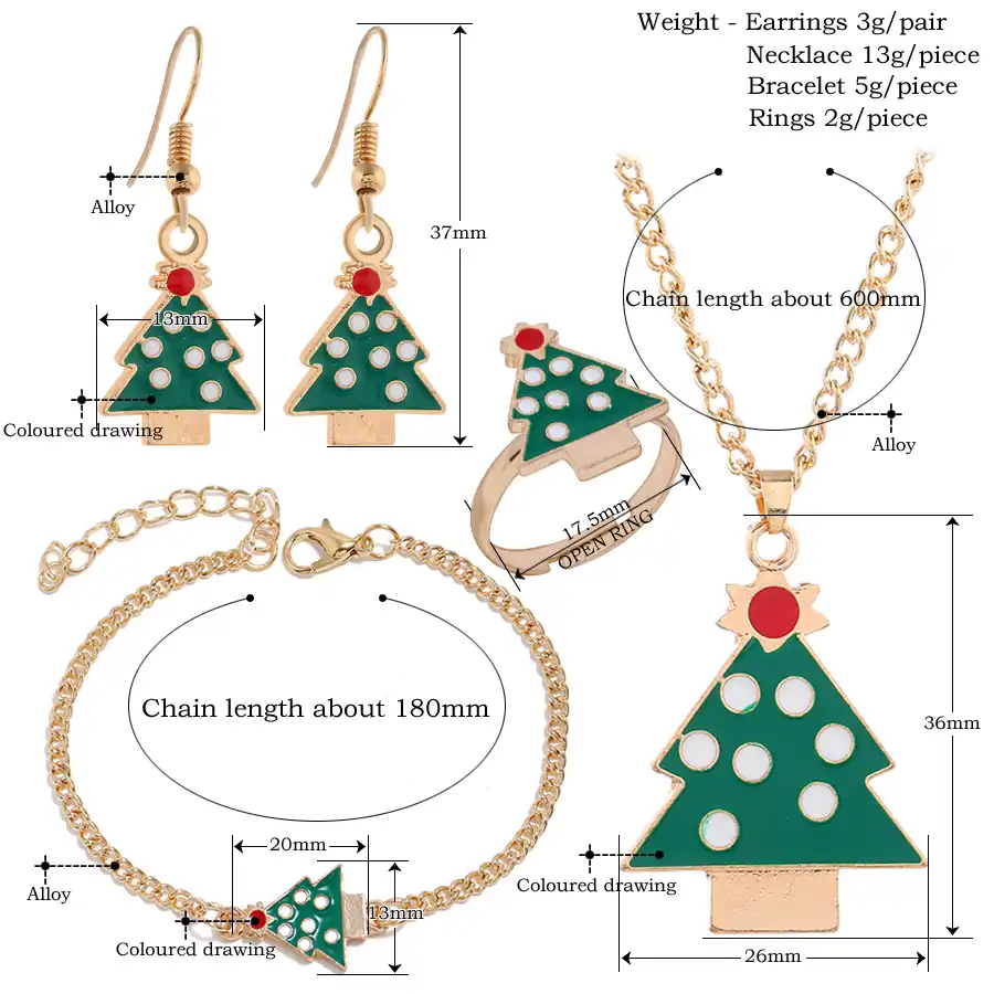 christmas tree pendant necklace bracelets rings dangle earrings