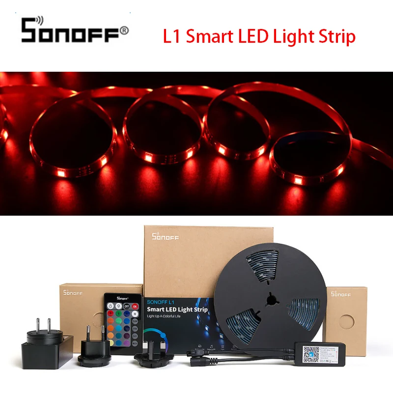 SONOFF L1 Smart LED Light Strip Dimmable Waterproof WiFi Flexible RGB 5050 Lights Work with Alexa Google Home with EU/US/UK Plug
SONOFF L1 Smart LED Light Strip Dimmable Waterproof WiFi Flexible RGB 5050 Lights Work with Alexa Google Home with EU/US/UK Plug