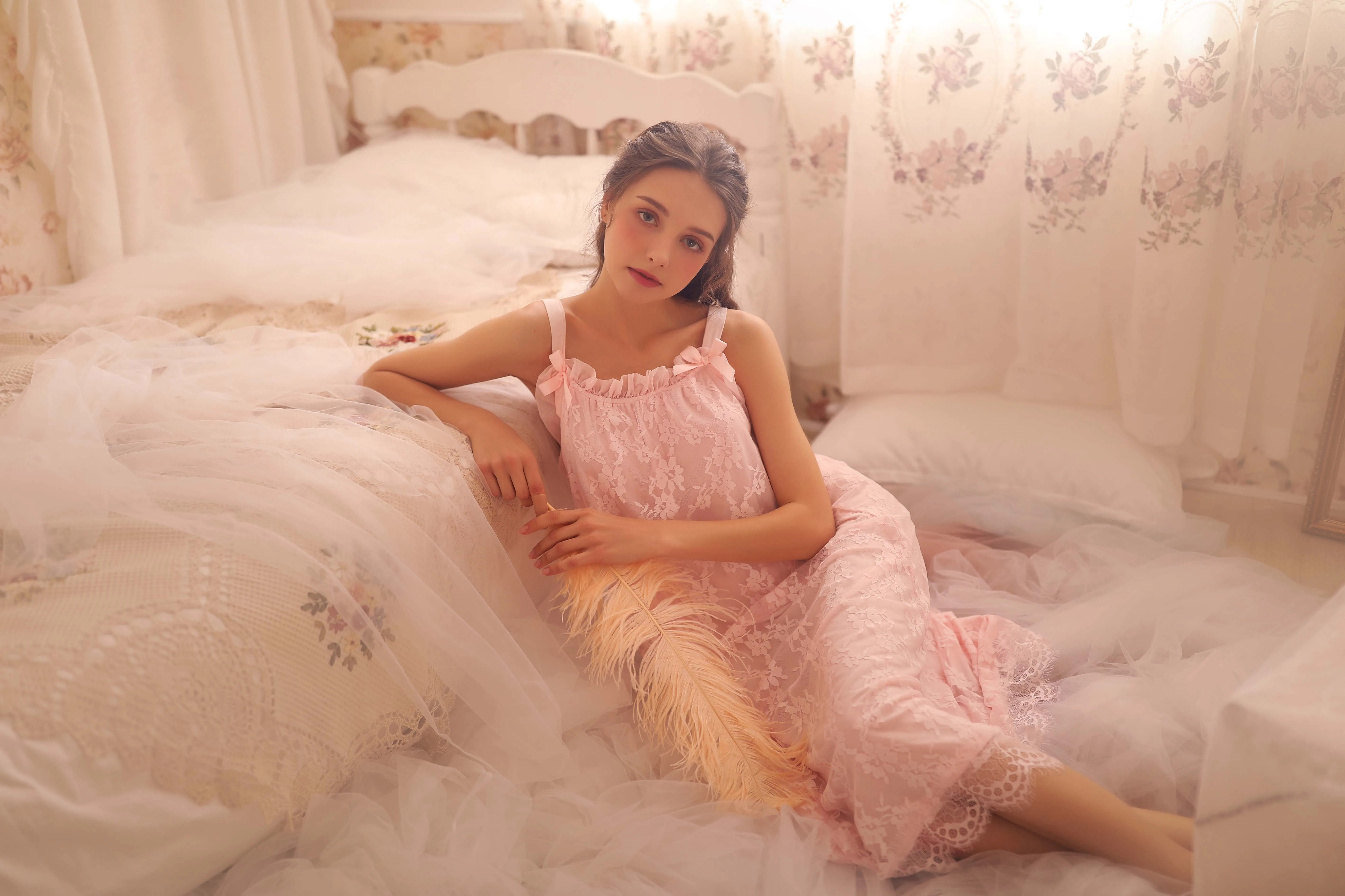 Waliicorners summer retro lace sweet princess suspenders double long nightgown nightdress sleep dress 52 H6fe96fc73b7e453b95a43b84cc30e3728