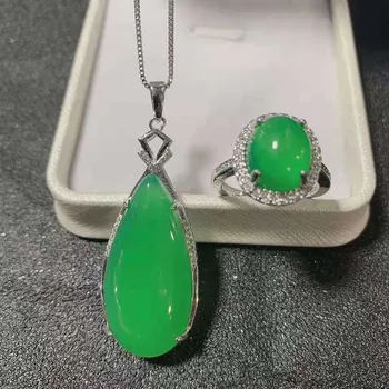 925 women's silver pure silver water drop jade pendant set women's style 
925 women's silver pure silver water drop jade pendant set women's style