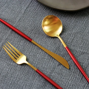 Red Gold Stainless Steel Cutlery Set Reusable Western Dinner Knife Fork Spoon Steak Tableware Set 4Pcs Kitchen Dinnerware MM60CJ
Red Gold Stainless Steel Cutlery Set Reusable Western Dinner Knife Fork Spoon Steak Tableware Set 4Pcs Kitchen Dinnerware MM60CJ