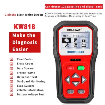 KONNWei KW818 New OBDII OBD2 EOBD Automotive Car Diagnostic Scanner 12V Battery Tester Check Engine Automotive Code Reader Tool
KONNWei KW818 New OBDII OBD2 EOBD Automotive Car Diagnostic Scanner 12V Battery Tester Check Engine Automotive Code Reader Tool