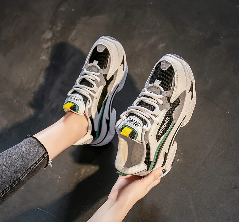 Chunky sneakers women 2021 Autumn fashionable casual shoe leather patchwork and breathable mesh platform sneakers running shoe Chunky sneakers women 2021 Autumn fashionable casual shoe leather patchwork and breathable mesh platform sneakers running shoe