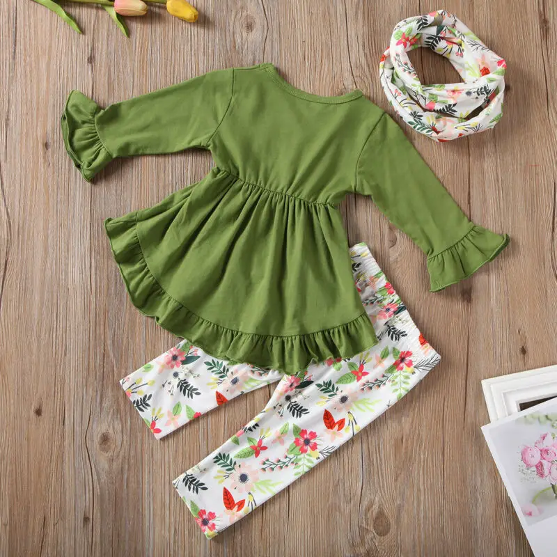 Kids Baby Girl Long Flare Sleeve Ruffle Tops +Floral Pants+Scarf 3Pcs Outfits Cotton Clothes Set 1-5Y
Kids Baby Girl Long Flare Sleeve Ruffle Tops +Floral Pants+Scarf 3Pcs Outfits Cotton Clothes Set 1-5Y