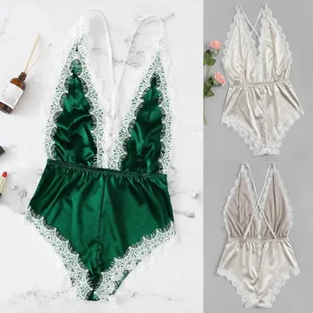 Sexy Lingerie Women Sleepwear Satin Lace V-Neck Bodysuit Backless Jumpsuit Sleepwear Pajamas Lingerie пижама ночнушка
Sexy Lingerie Women Sleepwear Satin Lace V-Neck Bodysuit Backless Jumpsuit Sleepwear Pajamas Lingerie пижама ночнушка