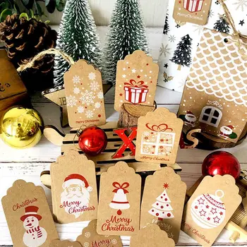 

100pc Christmas Kraft Paper Tag Merry Christmas Gift Tag Santa Claus Snowflake DIY Gift Wrap Label Hang Tag Christmas Decoration