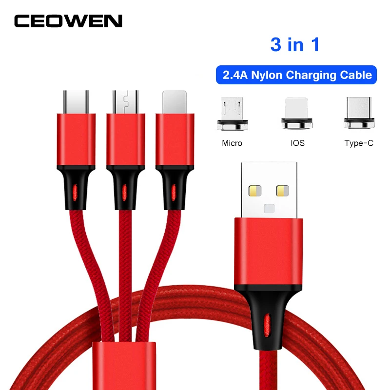 CEOWEN USB Charging Cable Nylon Charger Cable 3 in 1 Micro Type C IOS USB Cable 1.2m Mobile Phone Data Cable For iphone Huawei
CEOWEN USB Charging Cable Nylon Charger Cable 3 in 1 Micro Type C IOS USB Cable 1.2m Mobile Phone Data Cable For iphone Huawei