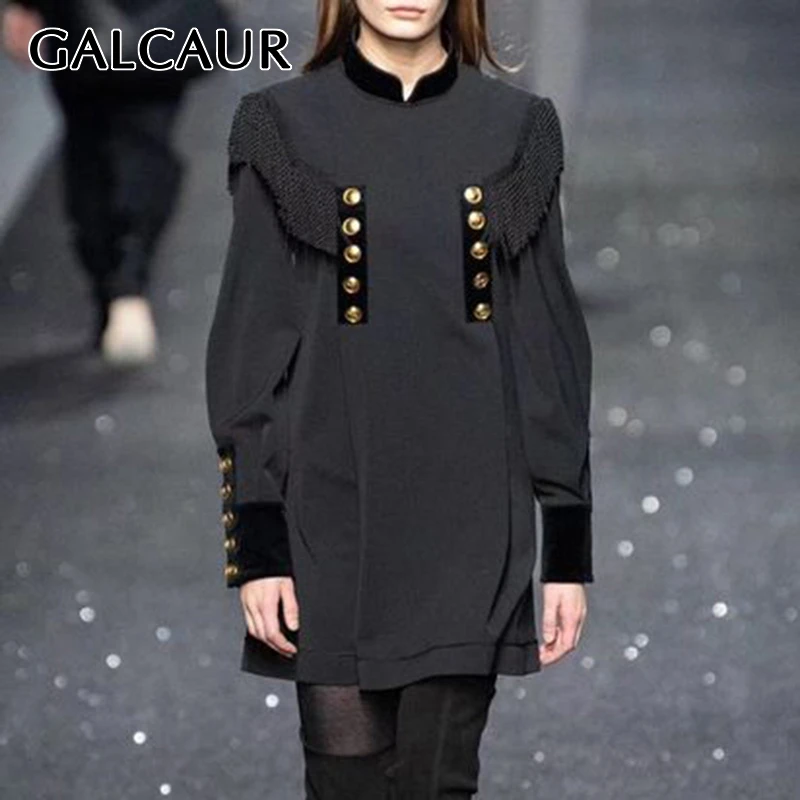 GALCAUR Patchwork Tassels Dress For Women Stand Collar Puff Sleeve Double Double Breasted Dresses Female Autumn Fashion New 2019
GALCAUR Patchwork Tassels Dress For Women Stand Collar Puff Sleeve Double Double Breasted Dresses Female Autumn Fashion New 2019