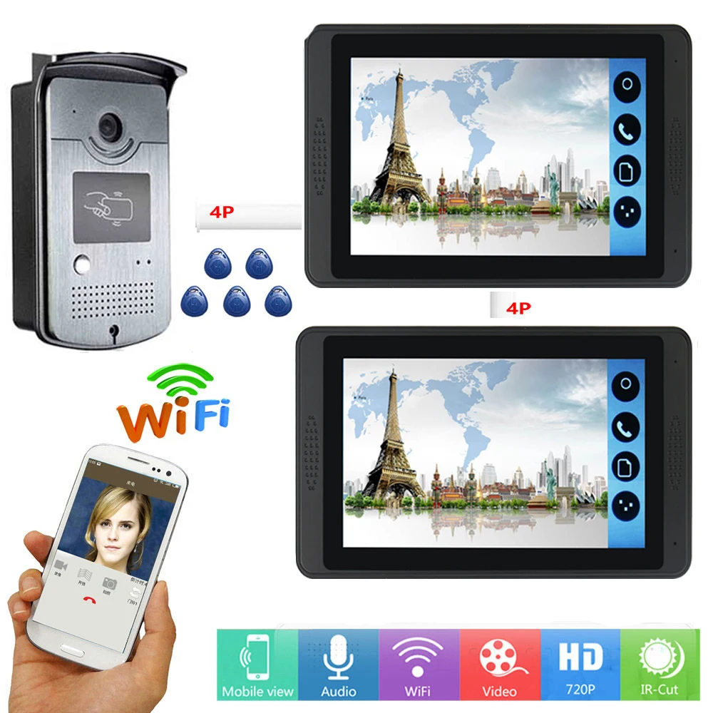 APP Remote Unlock Video Intercom 7 Inch Monitor Wifi Wireless IP Video Door Phone Doorbell Intercom RFID Access Camera System
APP Remote Unlock Video Intercom 7 Inch Monitor Wifi Wireless IP Video Door Phone Doorbell Intercom RFID Access Camera System