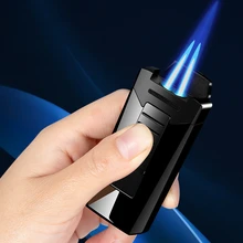 

Metal Portable Cigar Lighter Windproof 2 Nozzles Blue Flame Butane Lighter Powerful Turbo Jet Torch Lighters Smoking Accessories