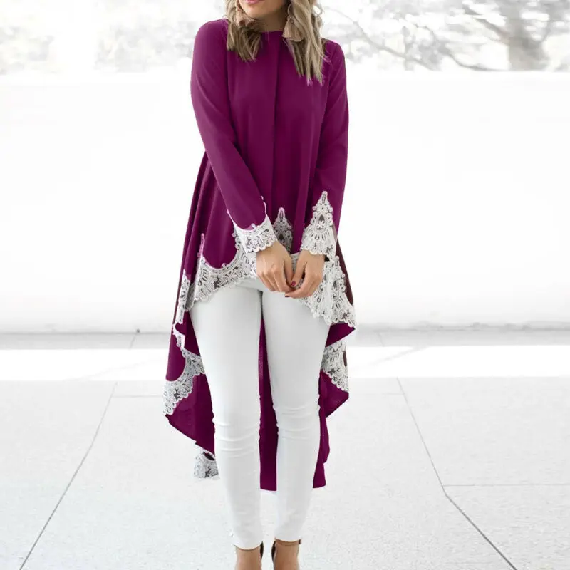 Women's Tops Long Sleeve Round Collar Lace Splicing Pullover Long Rear Hem Shirt Cool Club Streetwear Party Casual Gothic Blouse
Women's Tops Long Sleeve Round Collar Lace Splicing Pullover Long Rear Hem Shirt Cool Club Streetwear Party Casual Gothic Blouse