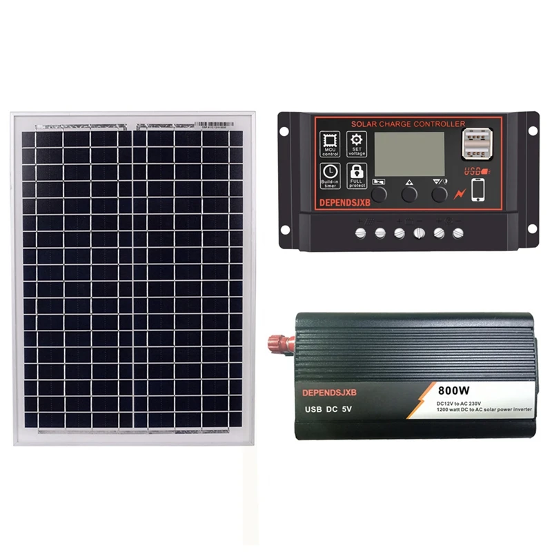 18V 20W Solar Panel +12V 60A Controller + 800W Inverter Dc12V-Ac230V Solar Power Generation Kit, For Outdoor And Home
18V 20W Solar Panel +12V 60A Controller + 800W Inverter Dc12V-Ac230V Solar Power Generation Kit, For Outdoor And Home