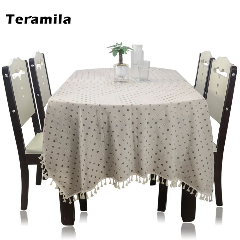 Фото Teramila Printed Flower Table Cloth Fabric Tablecloth Dining Thick Linen Skirt With Tassel for Home Decoration | Дом и сад