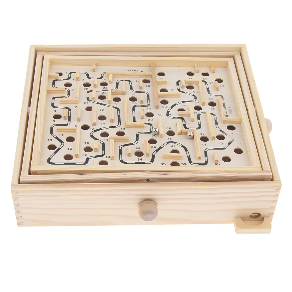 Wood Labyrinth Puzzle Balance Board Bead Maze Game Educational Toy Wood Labyrinth Puzzle Balance Board Bead Maze Game Educational Toy