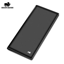 BISON DENIM długa torba torba portfel biznes męska cienki portfel ze skóry naturalnej luksusowa marka projekt Handy Slim portfel męski N4470-1(China)