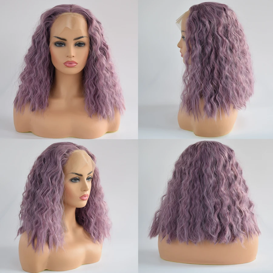 Yomic вьющиеся передние парики на сетке с естественной линией волос фиолетовые