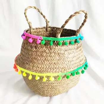 Seagrass Woven Basket Storage Plant Flower Pot Picnic Grocery Container Summer Beach Bags With Colorful Small Ball
Seagrass Woven Basket Storage Plant Flower Pot Picnic Grocery Container Summer Beach Bags With Colorful Small Ball