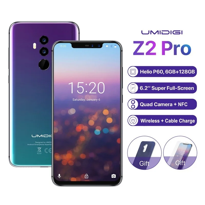 Оригинальный смартфон UMIDIGI Z2 Pro 6 ГБ 128 Восьмиядерный процессор Helio P60 4G LTE NFC 3550 мАч 16