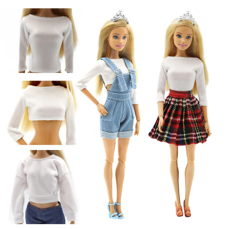 Barbie Clothes Doll Accessories Handmade Daily Casual Wear Solid Color White T shirt Jeans Pants Skirt For | Игрушки и хобби