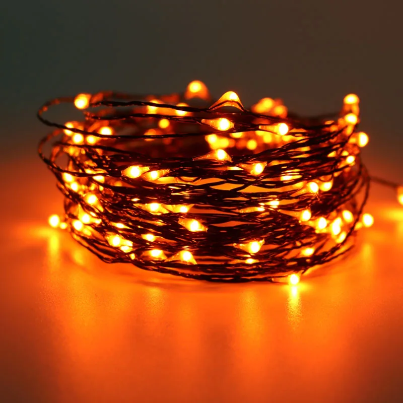 Фото 10 м 100 светодиодных огней украшение для Хэллоуина черный провод оранжевый