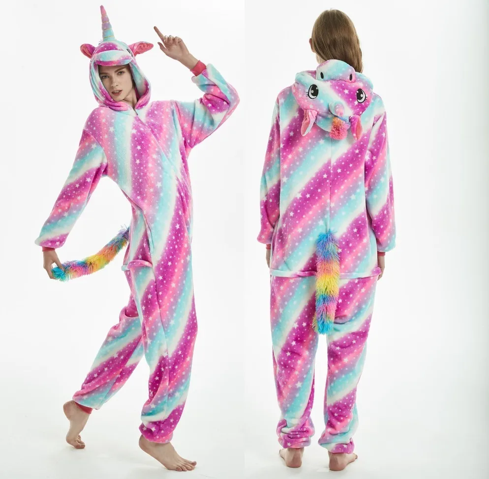 Пижама с радужным единорогом комбинезон для взрослых животными жираф Пижамный