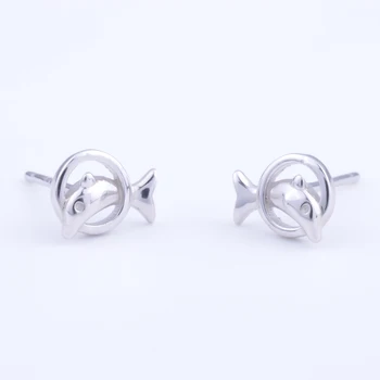 

925 Sterling Silver Mini Dolphin Jumping Circle Stud Earrings For Women Accesories Cute Fashion Jewelry Brincos