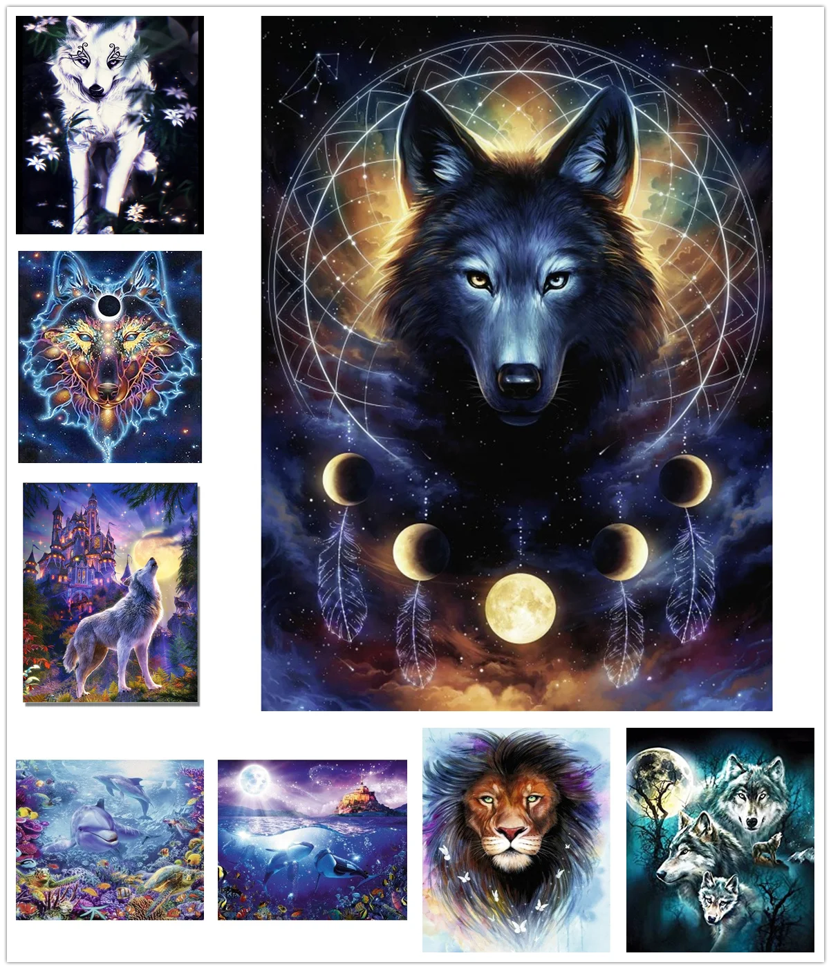 Алмазная живопись 5D Мультяшные животные волк Лев Набор для вышивки крестиком
