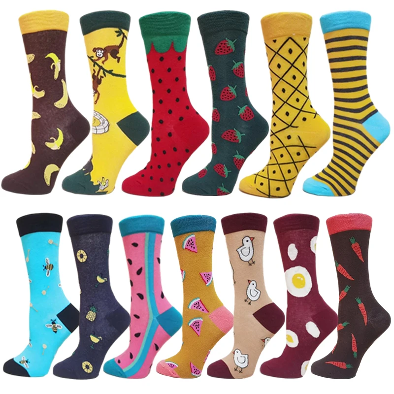 

2 pairs/lot Harajuku Korean fashion socks funny banana strawberry watermelon monkey bee chick fruit pattern cute woman socks