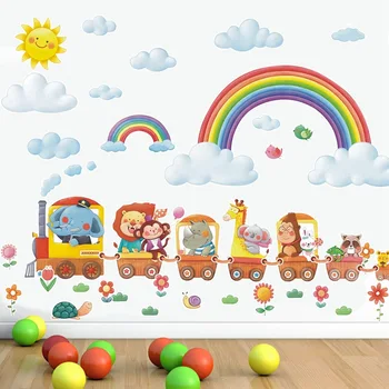 Cute Cartoon Animal Take Train Wall Stickers Rainbow Clouds Sun Wall Decals for Kids Rooms Bedroom Living Room Home Decor 
Cute Cartoon Animal Take Train Wall Stickers Rainbow Clouds Sun Wall Decals for Kids Rooms Bedroom Living Room Home Decor