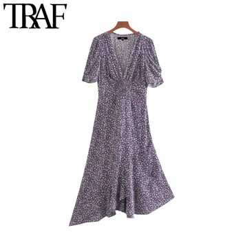 TRAF Women Chic Fashion Floral Print Asymmetrical Midi Dress Vintage Short Sleeve Ruffle Female Dresses Vestidos
TRAF Women Chic Fashion Floral Print Asymmetrical Midi Dress Vintage Short Sleeve Ruffle Female Dresses Vestidos