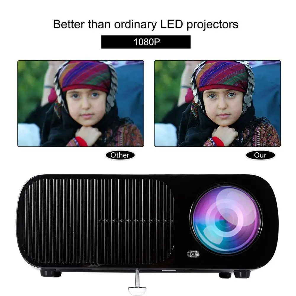 Full HD Projector 2600 lumen 800x 480Dpi HDMI LED Projector for 1080P Video beamer Home Media Player Office Projector Black 
Full HD Projector 2600 lumen 800x 480Dpi HDMI LED Projector for 1080P Video beamer Home Media Player Office Projector Black