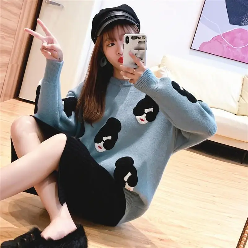 2019 Fall Winter Women Cute Cartoon Girl Embroidered Knitted Jumpers Sweater O-Neck 6 Colors Loose Long Sleeve Sweaters
2019 Fall Winter Women Cute Cartoon Girl Embroidered Knitted Jumpers Sweater O-Neck 6 Colors Loose Long Sleeve Sweaters