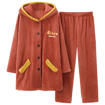 New Women's Casual Flannel Pajamas Women's Winter Top + Trousers 2 Sets Of Cardigans Warm Loose Cute Hooded Antlers Student Suit
New Women's Casual Flannel Pajamas Women's Winter Top + Trousers 2 Sets Of Cardigans Warm Loose Cute Hooded Antlers Student Suit