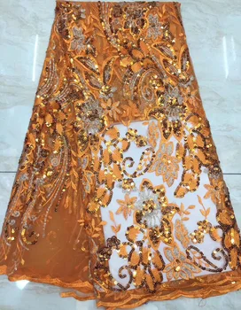 Latest design French net lace orange color African tulle lace fabric with beautiful sequins embroidery for party dress FZZ503
Latest design French net lace orange color African tulle lace fabric with beautiful sequins embroidery for party dress FZZ503